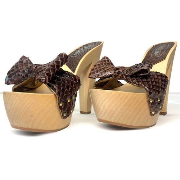 SPAZIOMODA wood leather snakeskin touch sandals women size 37 - Picture 15 of 17